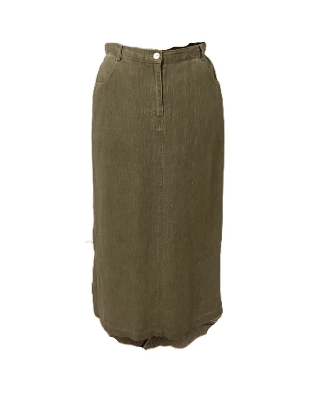 Attitude Moss Green Linen Midi Skirt